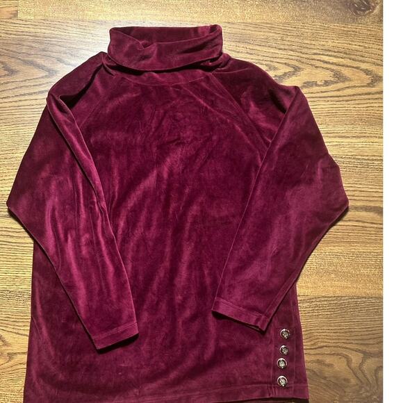 Vintage Russ Small Burgundy Velour Cabincore Turtleneck Tunic Sweatshirt - Picture 1 of 4